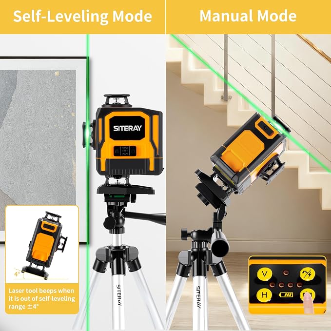 Laser Level Self Leveling, 4x360 Line Laser for Construction & Precision Layout Work, Rechargeable Green 16-Line Lazer Tool with Remote Control & Magnetic Rotating Stand, Outdoor Pulse Mode
