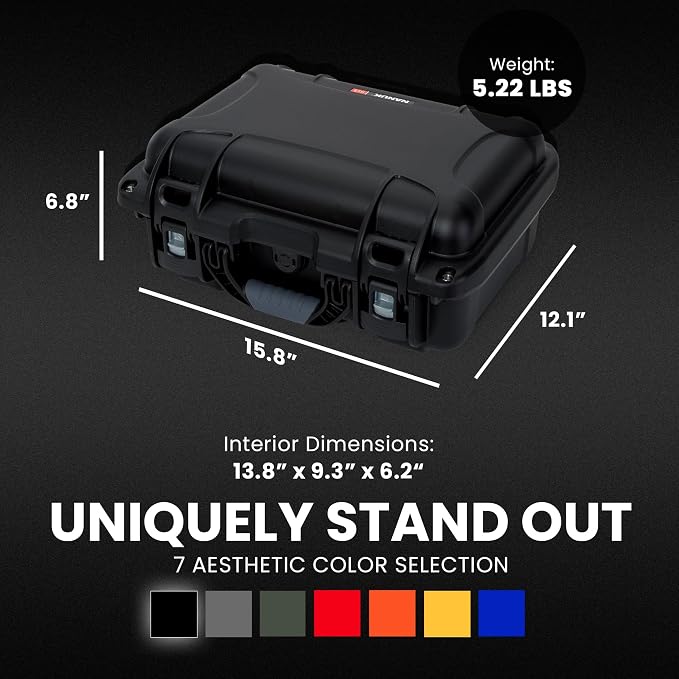 NANUK 915 Hard Case with Cubed Foam – Compact Waterproof Travel Camera Hard Case with Padded Dividers, 13.8” x 9.3” x 6.2” – Dustproof and Impact Resistant, Airline Carry-On Approved – Black