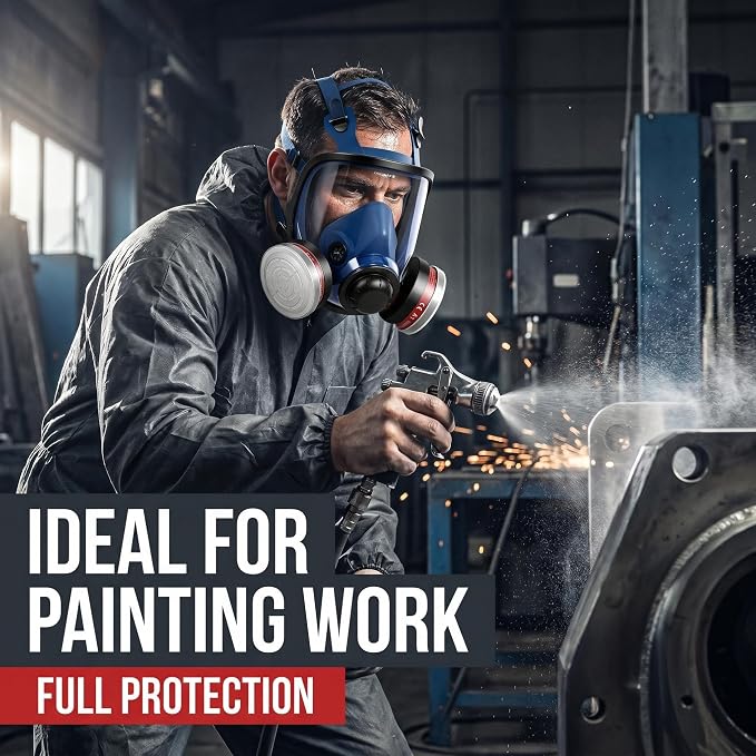 Reusable Full Face Respirator Mask, Full Face Gas Mask Set for Dust, Painting, Sanding, Polishing, Spraying, Cutting