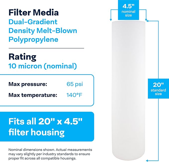 SpiroPure 20x4.5 BB 10 Micron Spun Sediment Water Filter SDC-45-2010 6 Pack