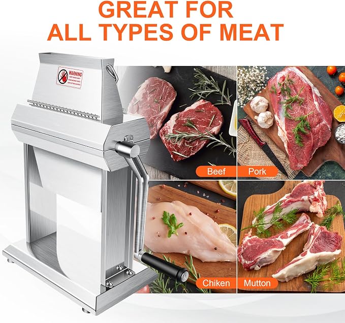 YBSVO 7" Commercial Meat Tenderizer Machine | Heavy Duty Manual Cuber with 40 Sharp Blades - Hand Crank Steak & Venison Tenderizing Tool for Butchers, Hunters & Kitchens