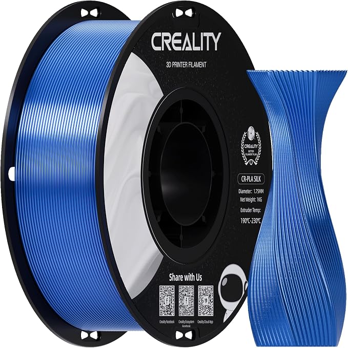 Creality PLA Silk Filament 1.75mm, 3D Printer Filament, Smooth Silk Texture, Clog-Free, Silk Shiny PLA Filament +/-0.02mm, 3D Printing Filament 1KG/2.2lb (Blue)