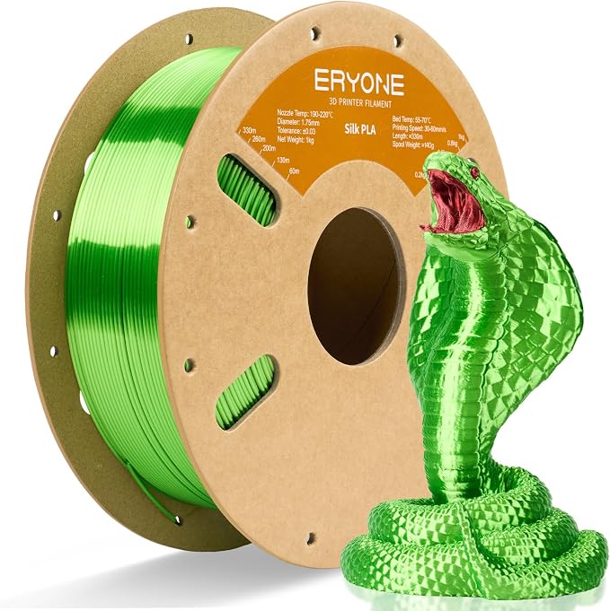 ERYONE Silk PLA Filament for 3D Printer 1.75mm +/- 0.03mm, Shiny Filament 1kg (2.1lbs)/Spool, Green Apple