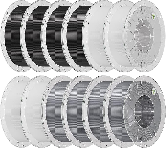 Creality Hyper PLA Filament 1.75mm, RFID 3D Printer Filament PLA for High Speed 30-600mm/s, 12kg(26.4lbs)/Spool Filament Support CFS, Fits for Most 3D Printers, 4Black & 4White & 4Grey