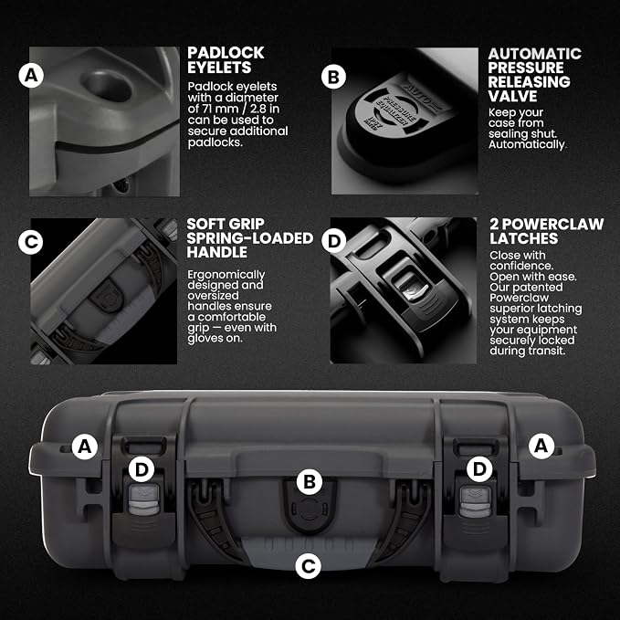 NANUK 910 Hard Case with Customizable Cubed Foam, IP67 Waterproof, Dustproof and Impact Resistant, 14.3” x 11.1” x 4.7”, Rugged Construction for Ultimate Protection, Made in Canada – Graphite
