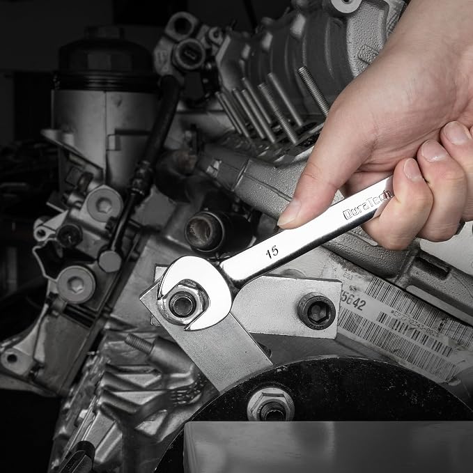 DURATECH 15mm Combination Wrench, Metric, CR-V Constructed with Mirror Polish, 12-Point, 15-Degree Offset