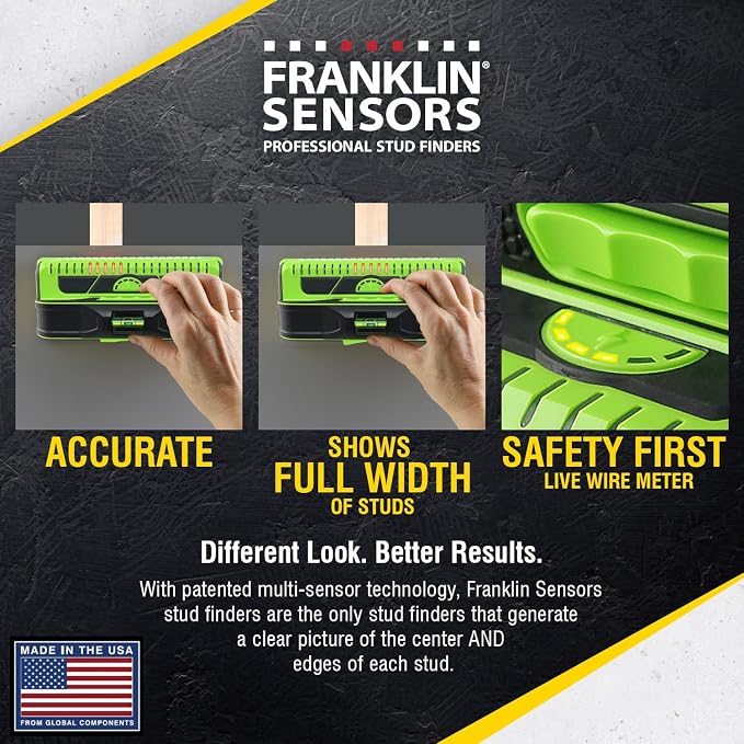 Franklin Sensors ProSensor M210 Stud Finder with 13-Sensors, Wood & Metal Stud Detector/Wall Scanner, Live Wire Detection (Green), Made in The USA
