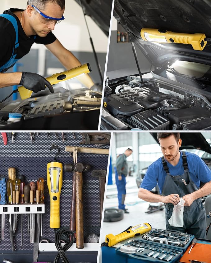 DEWENWILS 15ft &25ft Cord LED Work Light, 2000LM COB LED Trouble Light, Auto Mechanic Light, Strong Magnet, Swivel Hook, Build-in Outlet, Drop Light for Underhood, Garage, Car Repair