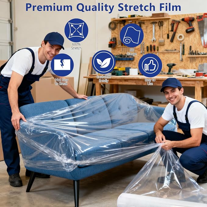 4Pack 18inx1000Ft 80Gauge Industrial Stretch Wrap Film for Pallet Heavyduty | stretch wrap Film-800% stretch secures pallets,furniture & fragile items firmly,perfect for moving,storage,warehouse,shipping