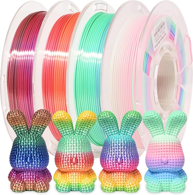 PINBALL Silk & Matte Rainbow PLA 3D Printer Filament 1.75mm, 250g*4 | Multicolor Filament, Shiny Fast Color Changing, Dimensional Accuracy +/- 0.02mm