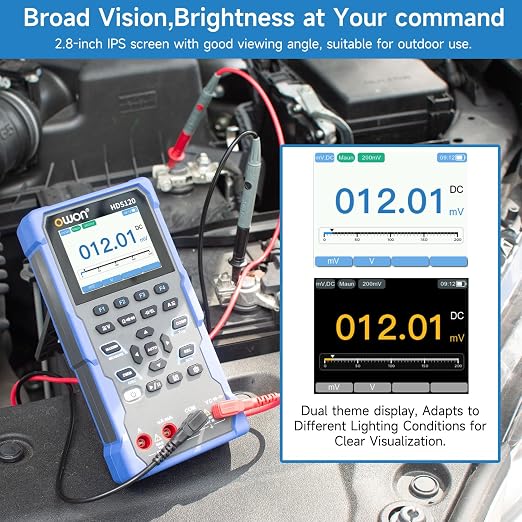 OWON Handheld Oscilloscope, Digital Multi Functional Oscilloscope Multimeters,20000 Counts Portable 2 in 1 Universal Test Instrument, with 2.8 inch IPS Screen Display 1CH 1Mhz Bandwidth HDS120