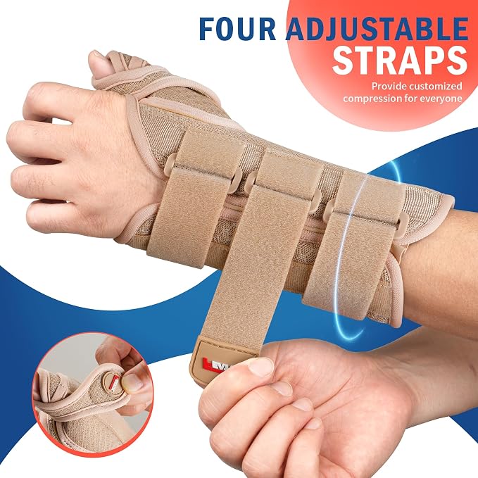FEATOL Carpal Tunnel Wrist Brace Night Support, Thumb Spica Splint Right Hand for De Quervains Tenosynovitis, Tendonitis, Thumb Brace for Women Men, Beige, Large/XLarge
