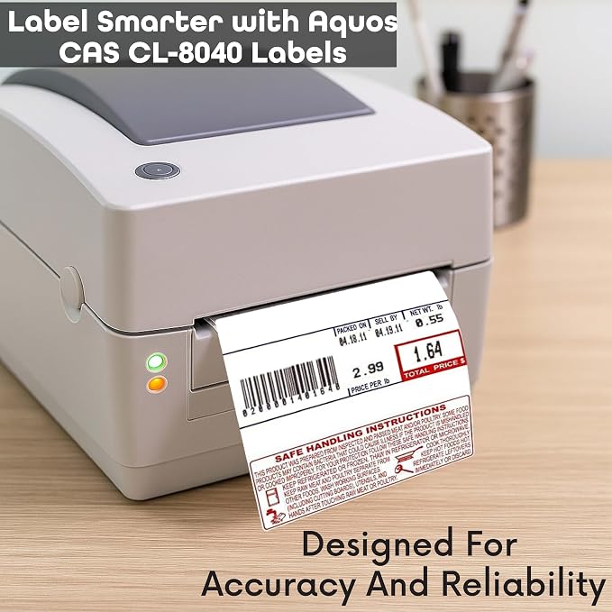 Aquos CAS CL-8040 Printing Scale Label Rolls | Direct Thermal Labels on Thermal Paper | Label Roll with Strong Adhesive | Pre-Cut | Smudge-Free | Made in USA