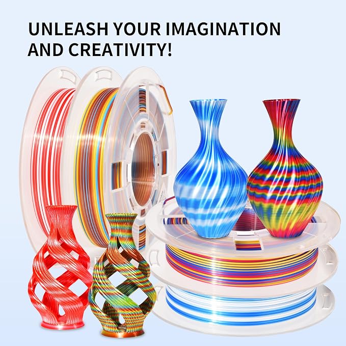 RAMBERY 3D Printer Filament Bundle Silk Rainbow PLA Filament, Multicolor Fast Color Change Toughness Upgraded 3D Printing Filament, 1.75mm 200gX4 Spools