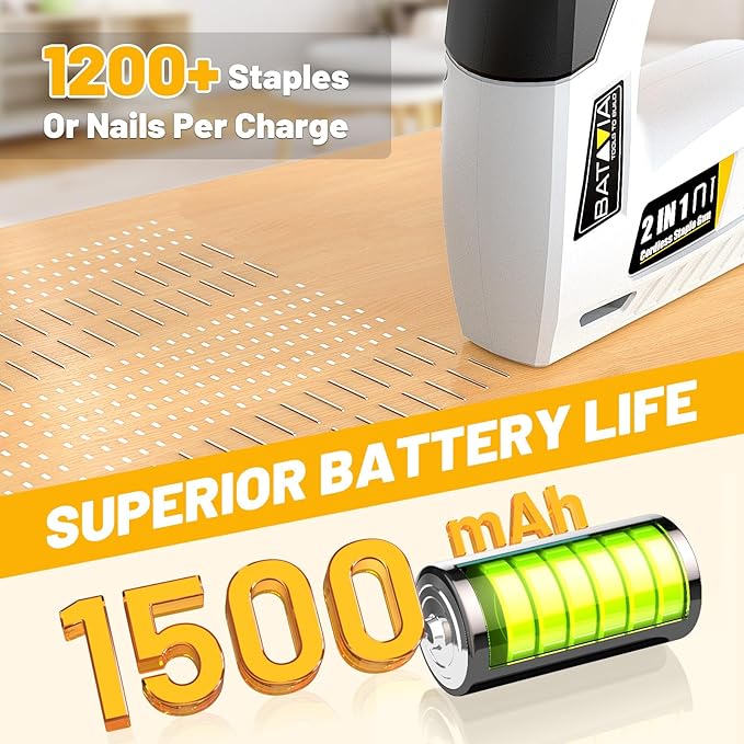 BATAVIA Electric Staple Gun, 2-in-1 Cordless Brad Nailer & Stapler Kit with 2000Pcs Nails & Staples, 4V Lithium-ion Rechargeable Nail Gun for Upholstery, Wood Working, DIY Home Projects