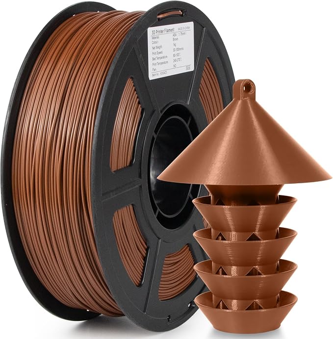 ASA Filament 1.75mm, UV/Heat Resistant/Weather Resistant ASA 3D Printer Filament, Perfect for Printing Outdoor Functional Parts, Brown Filament 1kg(2.2lbs) Spool
