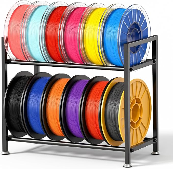 3D Printer Filament Rack Desktop, 2-Tier Metal Spool Holder Organizer | Heavy Duty 3D Filament Storage Rack for 3D Printing PLA/ABS/TPU Filaments, for Home, Office, Workshop, Studio