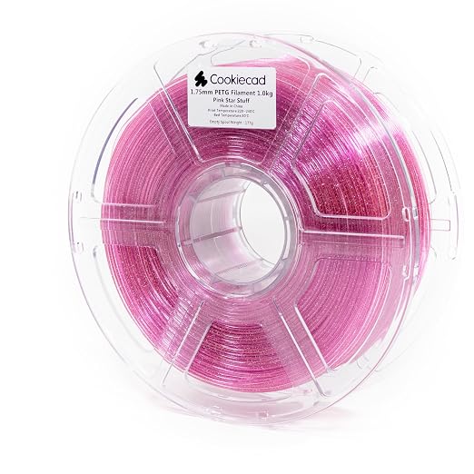 Cookiecad PETG Filament 1.75mm 1kg Glitter Translucent 3D Printer Filament - Pink Star Stuff PETG