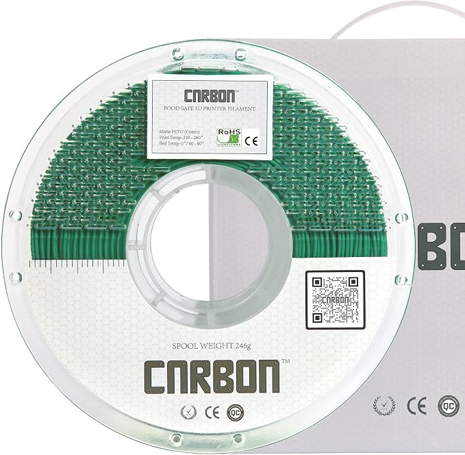 Certified Food Grade & ISO 10993 Biocompatible Skin Safe Matte Pastel PETG 3D Printer Filament - CARBON by Comfy Materials - Lab Tested FDA Compliant Food Safe, 1.75mm, (Green)