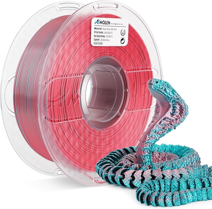 AMOLEN Silk PLA 3D Printer Filament, Dual Color Blue Green & Silk Coral PLA 1.75mm, Shiny Color Change Filament 3D Printing PLA Filament for Most FDM 3D Printer, 1kg Spool(2.2lbs)