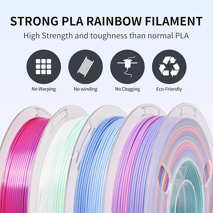 RAMBERY 3D Printer Filament Bundle 500g x 4 Spools, Silk & Matte Rainbow PLA Filament, Multicolore Fast Color Change 1.75 mm 3D Printing Filament