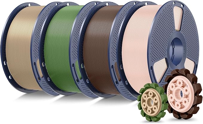 SUNLU PLA+2.0 3D Printer Filament 4KG, Upgrade PLA+ Filament 1.75mm, Tougher and Stronger, Dimensional Accuracy +/-0.02mm, 1KG per Spool, 4KG Total, Beige+Coffee Brown+Olive Green+Oak
