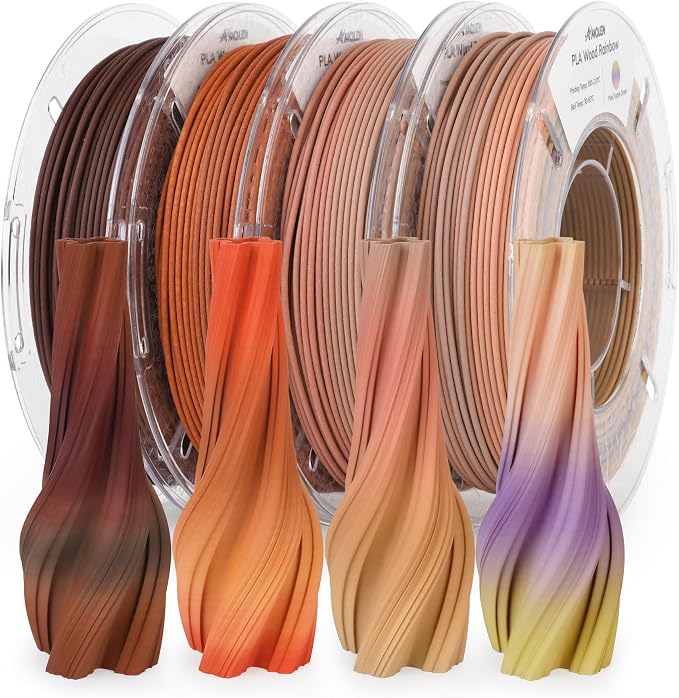 AMOLEN Wood Pla 3D Printer Filament Wood Pla Gradient Matte Finish Bundle 1.75mm, Dimensional Accuracy +/- 0.02mm, 200gx4 Spools for All FDM Printers