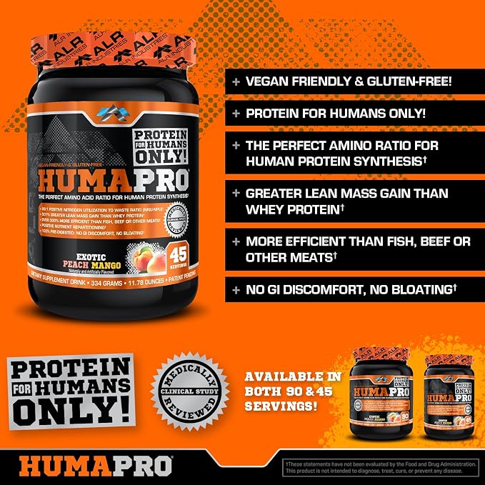 ALR Industries HumaPro Essential Amino Acid Formula | EAA Protein Supplement | Supports Muscle Recovery & Performance | Vegan, Gluten Free | | 45 Servings (Exotic Peach Mango)