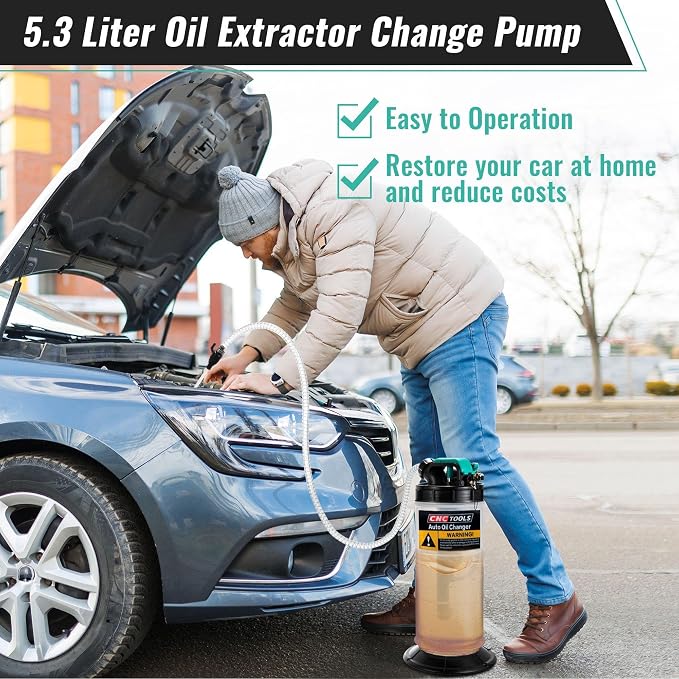 Estune 1.4 Gallon (5.3L) Fluid Extractor Pump, Pneumatic Manual Oil Extractor Pump for Oil Change, Oils Vacuum Pumps Extractors with 5 Pcs Brake Bleeding Hose for Cars, SUVs, Trucks, RVs, Motorcycles