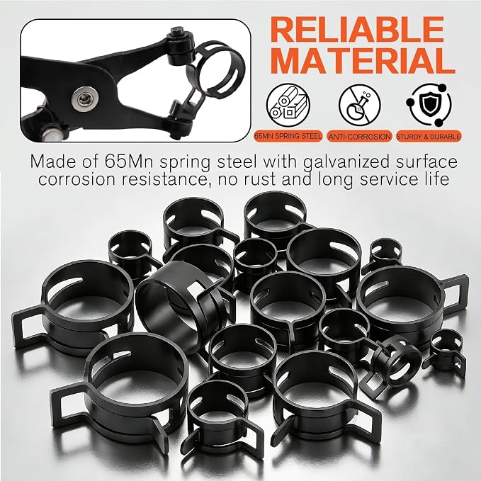 352Pcs Fuel Line Spring Band Hose Clamp Assortment Kit 15 Sizes | 6-25mm, Automotive, Constant Tension Clip, Spring Steel, Silicone Hose Clamps, DIY, Water Pipe, Clamp Plier, Air Vacuum