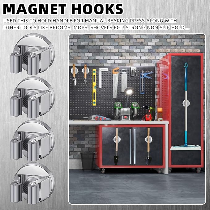 Vercraft 4 Pcs Magnetic Mop Broom Holder Movable Magnetic Broom Holder Rack, Anti Slip Wall Mounted Utility for Cleaning Tools, Garage, Kitchen, Laundry, Garden (Silver)