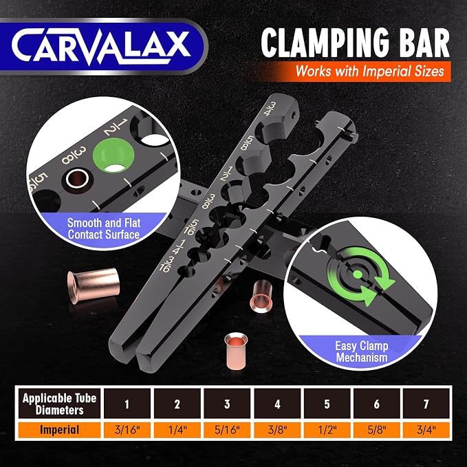 CARVALAX 45° Eccentric Flaring Tool Kit for Copper, Brass, and Aluminum Tubing, Single Flaring Bar with 7 Dies (3/16" to 3/4"), for HVAC, Refrigeration,and Brake Lines, heavy duty with Case (Imperial)