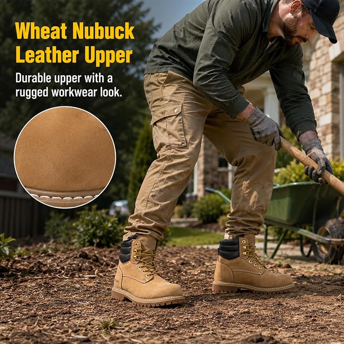 Men's 6" Leather Steel Toe Work Boots for Men, Oil/Slip Resistant Rubber Sole, Men's Safety Construction Boots. 84710