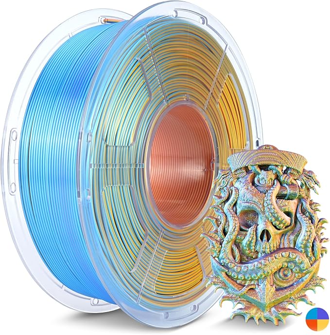 JAYO Silk Quad-Color PLA Filament 1.75mm Blue-Purple-Orange-Yellow 1.1kg, Four-Color Gradient PLA, High Gloss Shine, Smooth Layer Concealment, Fits for Most FDM 3D Printers