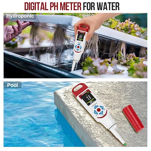 Digital pH Meter Food Pocket pH Pen for Fermentation with pH Calibration Kits Color Display Spear Tip pH Food Tester Probe with ATC for Cosmetics Sourdough Professional pH Test Strips for Food Acidity
