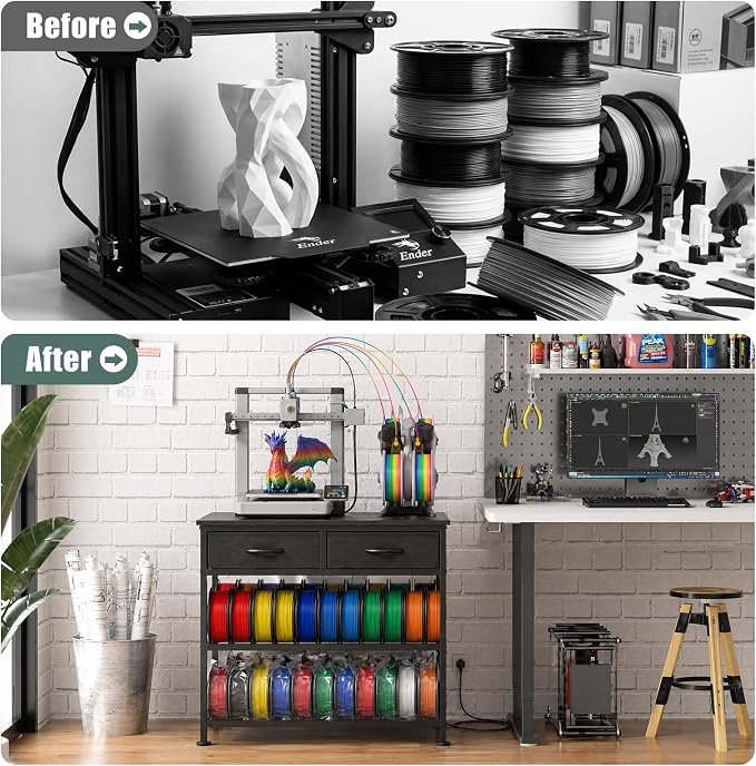 3D Printer Stand with Filament Storage Heavy Duty Metal 3D Printer Table with Fabric Drawer Anti-Vibration Filament Storage Rack for Workshop Studio Office Black