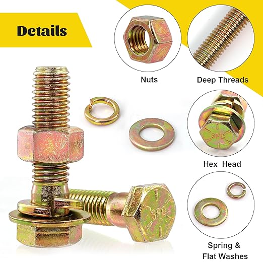 800PCS SAE Bolts and Nuts Assortment Kit,1/4-20, 5/16-18, 3/8-16, 1/2-13 Grade 8 Heavy Duty Hex Bolts Nuts and Washers Assorted kit,Yellow Zinc Plated