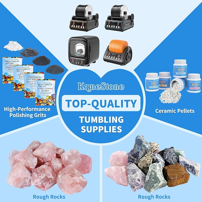 Rock Tumbler Grit Kit - 10LB Rock Polishing Grit & Ceramic Tumbling Media, 4-Step Polish Refill with Plastic Pellets, Polish Up to 70 lbs of Rocks, Compatible with All Rock Tumblers & Polishers