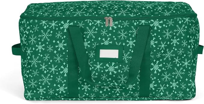 Covermates Keepsakes Treasurekeeper Storage Bag - Carrying Handles, ID Window - Holiday Storage, Green Snowflake