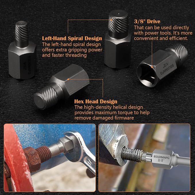 36Pcs Bolt Extractor Set and Spiral Screw Extractors, 2-in-1 Multi-Spline Screw Extractors, Stripped Screw Remover for Damaged, Frozen, Studs, Rusted, Rounded-Off Bolts, Nuts & Screws
