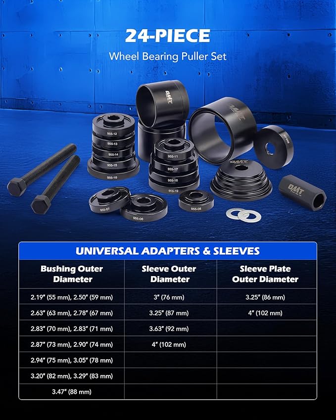 Orion Motor Tech Wheel Bearing Press Kit for Front Wheel Drive Bearing Removal & Installation, 24pc Wheel Bearing Puller Tool Set with Sliding Screws Universal Bushings Sleeves