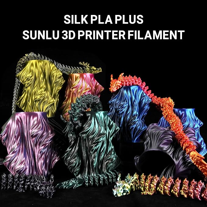 SUNLU 4KG Triple Color Silk Filament, Silk PLA 3D Printer Filament 1.75mm, Dimensional Accuracy +/- 0.02mm, 1KG Spool(2.2 lbs), 4 Pack, PLA Silk Triple Color