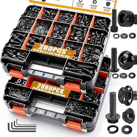 weideer 3160PCS Metric Flange Bolt Assortment,Metric Screw Assortment,12.9 Alloy Hex Socket Head&10.9 Alloy Hex Button Head&10.9 Flange Hex Nuts and Bolts,M2 M3 M4 M5 (4-30mm) M6x1.0 M8x1.25 M10x1.5