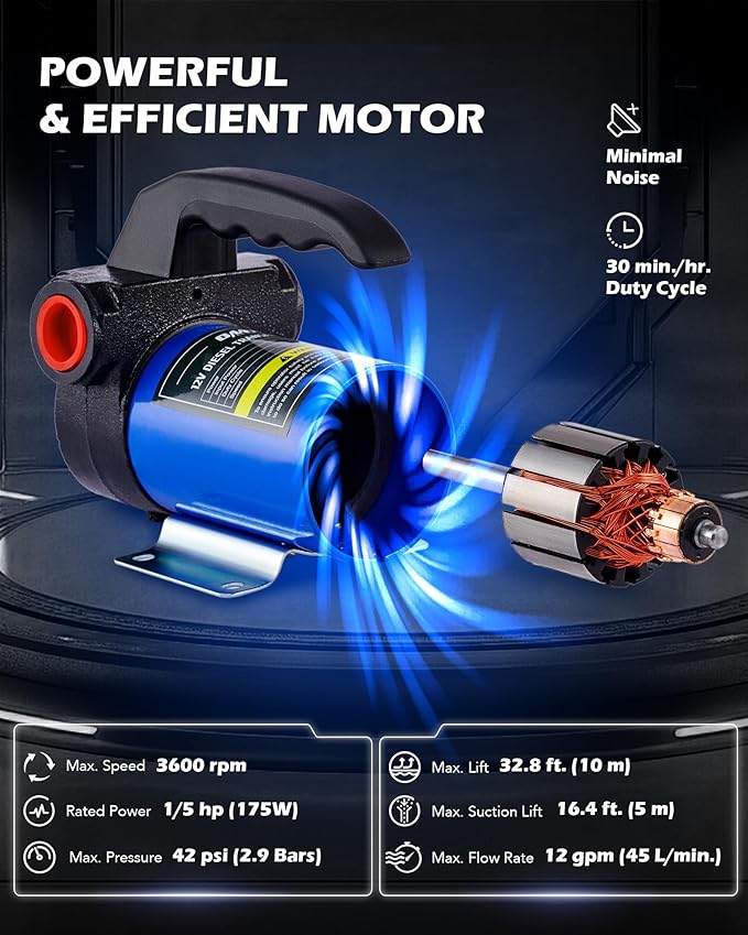 Orion Motor Tech Diesel Transfer Pump Kit, 12V Fuel Transfer Pump Kit with Nozzle & Hoses, Portable Electric Fuel Pump for Kerosene Diesel with Carry Case, Automotive Self Priming Oil Extractor