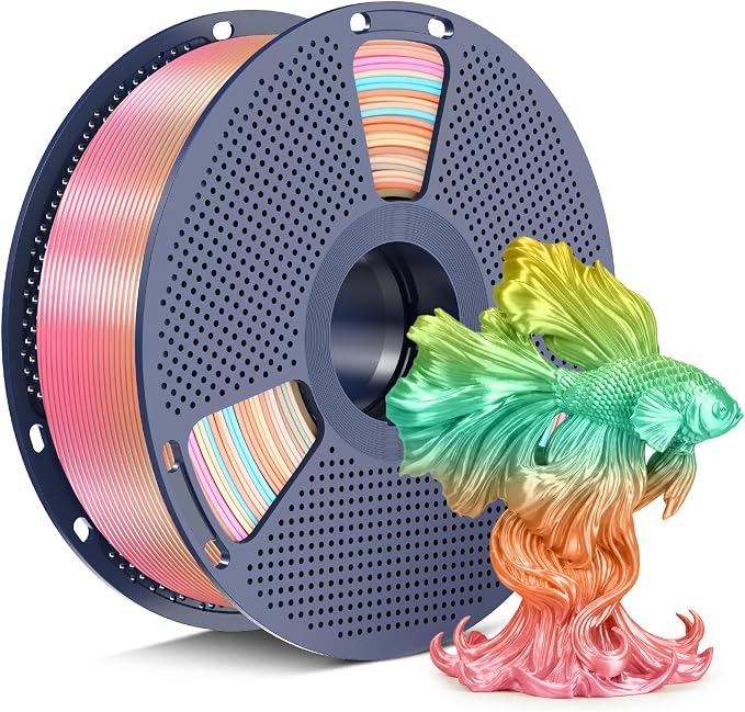SUNLU Silk Rainbow PLA Filament 1.75mm, Multicolor Gradient 3D Printer Filament, Smooth Shiny Finish, Color Transition Every 8 Meters, 1kg (2.2lbs), Light Green-Orange-Light Pink-Yellow, Rainbow 05