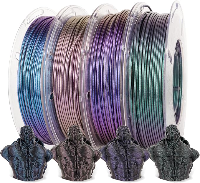 AMOLEN PLA 3D Printer Filament,PLA PrintingFilament Starry Sky Series Pla 1.75mm Bundle, Starry Sky Dark Purple/Green/Blue/Purple Red, 4x200g Pack