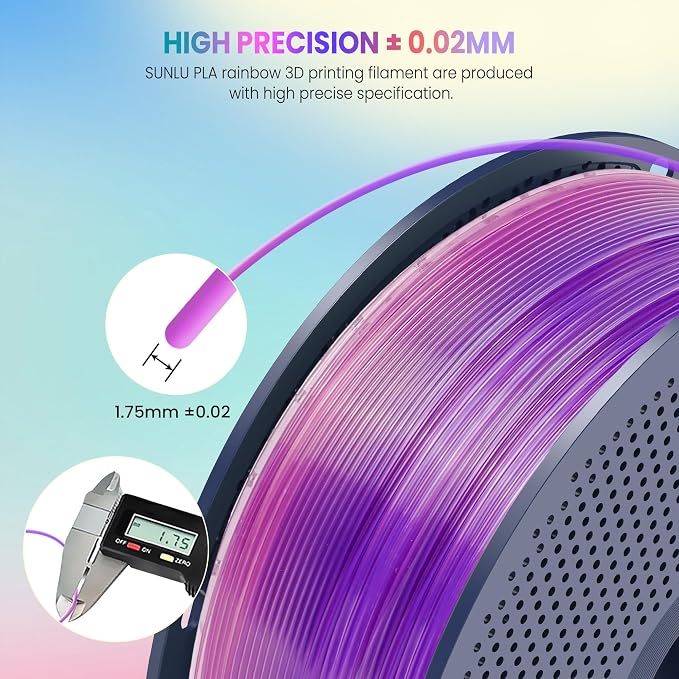SUNLU Transparent Rainbow PLA Filament 1.75mm, Multicolor Gradient 3D Filament, Neatly Wound 3D Printing Filament, Dimensional Accuracy +/-0.02mm, 1KG Spool(2.2 lbs), Transparent Rainbow PLA 04