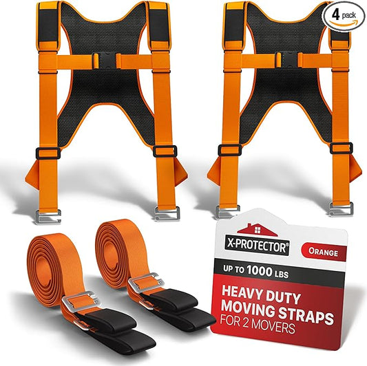 X-Protector Moving Straps - 2 Pairs - Lifting Straps for 2 Movers - Move Furniture Easily and Safely - Perfect for Lifting and Moving Heavy Objects! (with Back Support)