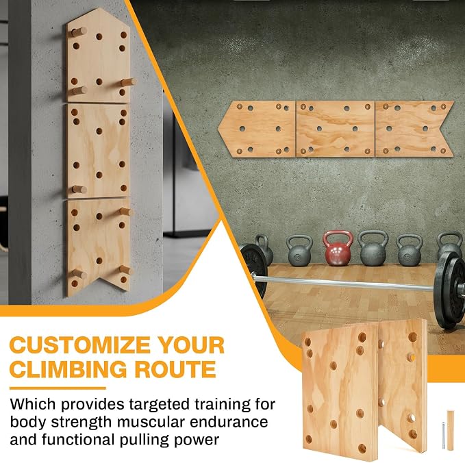 AceOrbit Climbing Pegboard 12‘'x48‘' Rock Climbing Board with Dowel Pegs 23 Holes Wall Mounted Ladder Fitness Cross Training for Rock Climbings Gift, Christmas Birthday Present for Climber