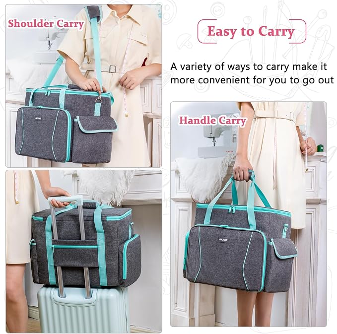 AMOIGEE Sewing Machine Case – Heavy Duty Sewing Machine Bag with Thick Padded Bottom, Sewing Tote Fits Most Standard Machines Compatible with Singer, Brother, Janome